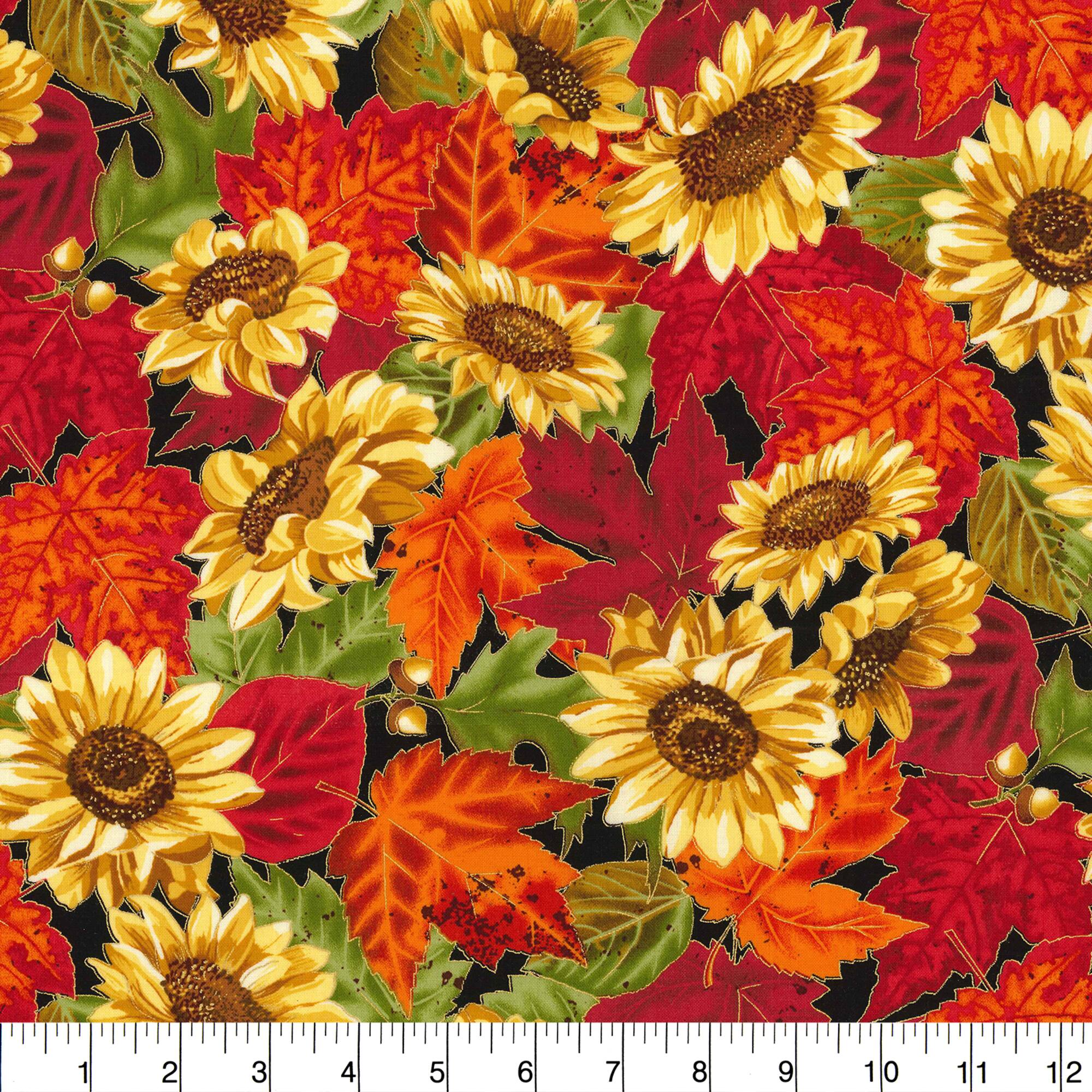 Fabric Traditions Fall Sunflowers with Leaves Cotton Fabric